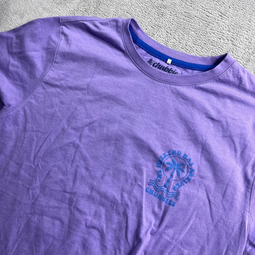 Chubbies Mens Purple The Weekend Has Arrived Palm Tree Graphic T-Shirt Size M